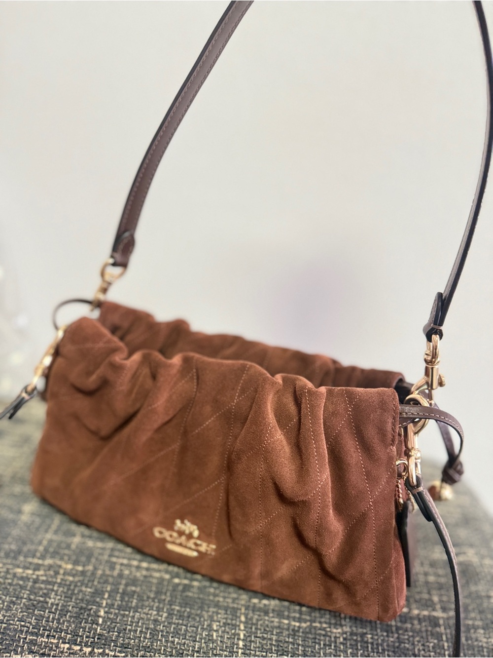 NWT Coach Faye Shoulder Bag CCZ55 Quilted Suede Leather Brown Maple Crossbody - Picture 5 of 8